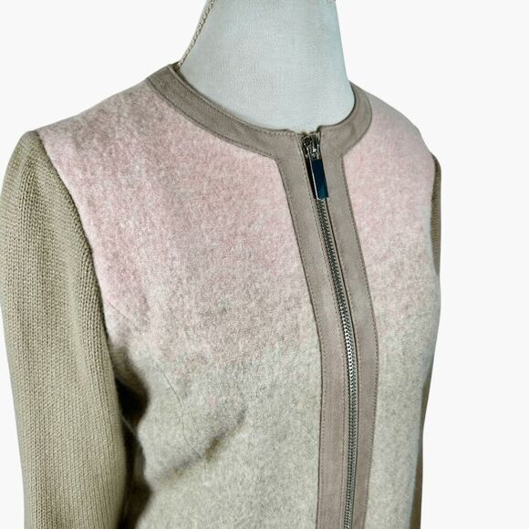 Conrad C Collection Pink & Tan Ombre Knit Zip Jacket Chic Spring Cardigan Size 8 - Picture 9 of 10